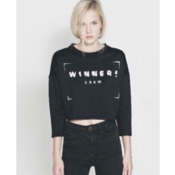 Zara Oversized Crop Winners Crew Pullover Sweatshirt - Picture 7 of 7